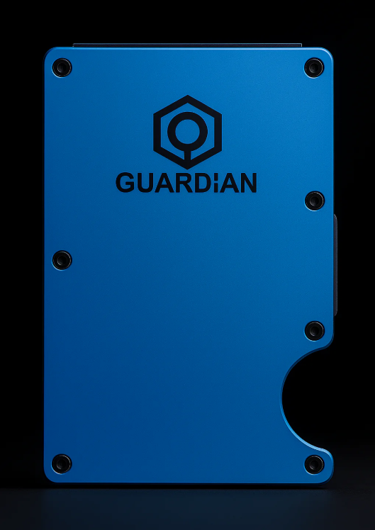 Cartera de aluminio azul Guardian para hombre, estilo slim y moderno