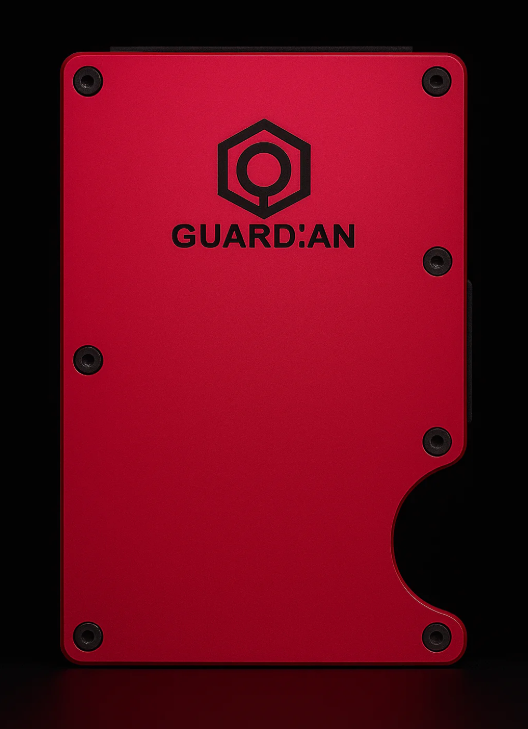 Tarjetero minimalista Guardian fucsia de aluminio ligero para tarjetas