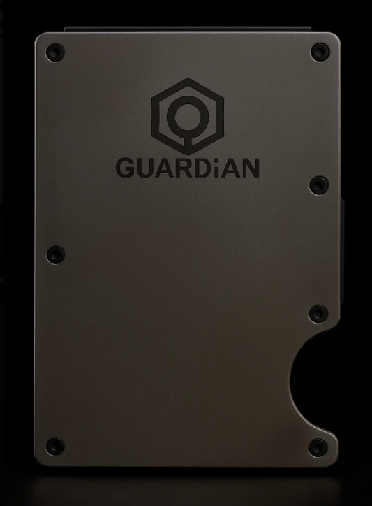 Cartera metálica Guardian gris oscuro, diseño minimalista y sofisticado