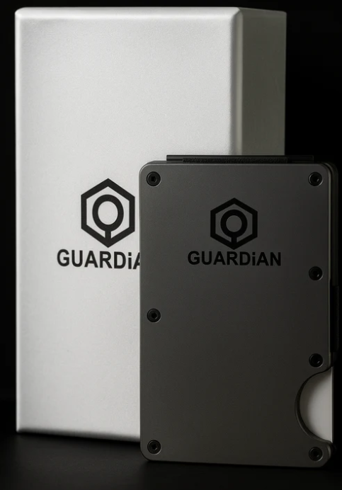 Cartera metálica Guardian gris oscuro diseño minimalista ligero comodo
