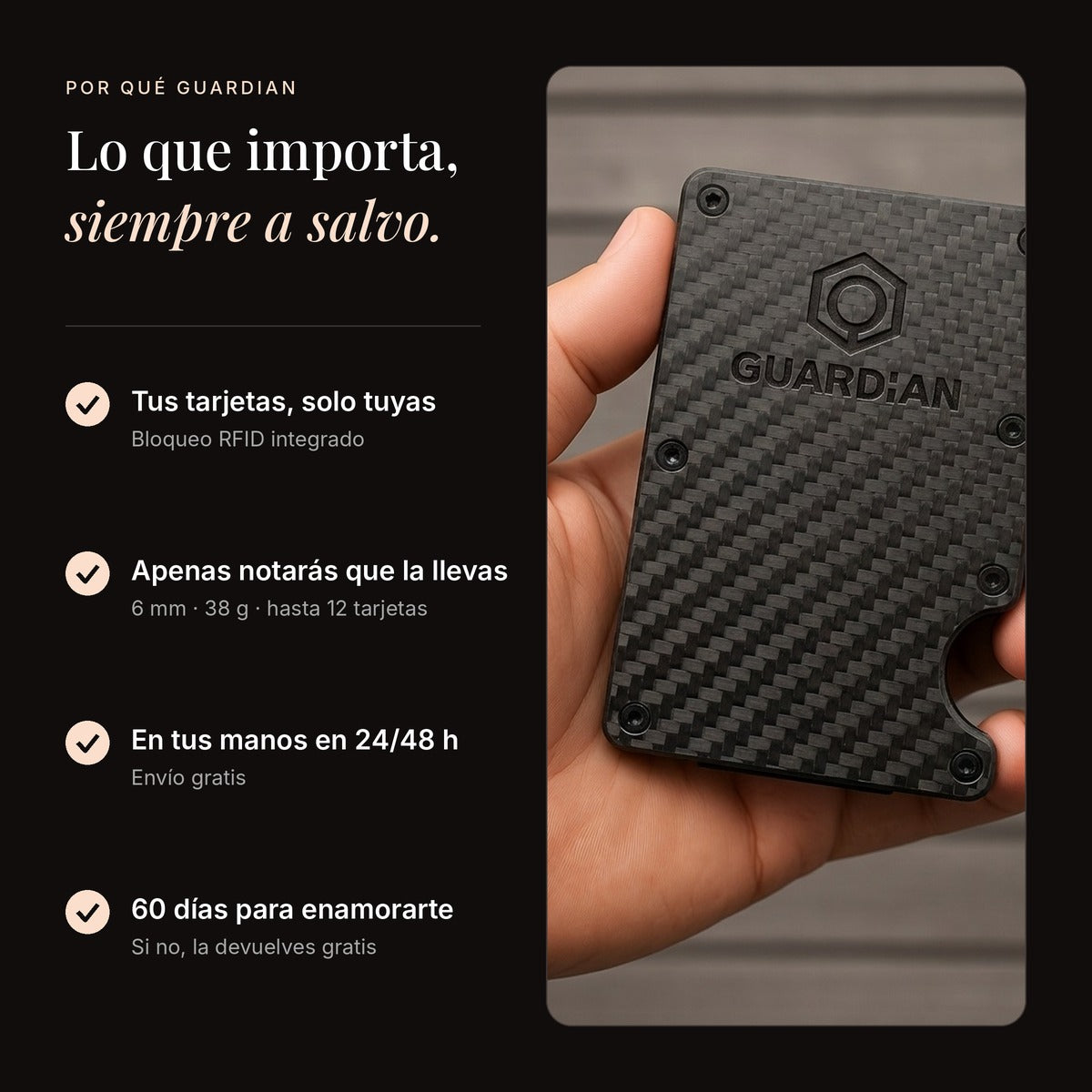 Cartera minimalista Guardian con protección RFID, 6 mm, 38 g, envío gratis y devolución en 60 días bv 09